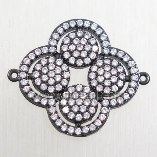 copper clover connector paved zircon, black plated