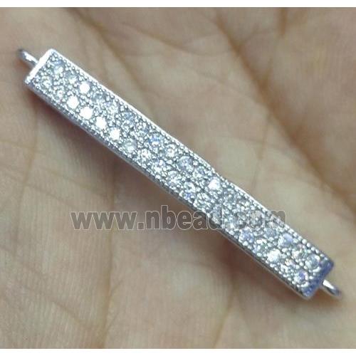 copper connector paved zircon, bracelet bar, platinum plated