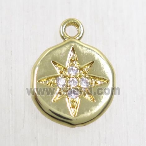 copper northstar pendant paved zircon, gold plated