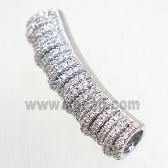 European Style copper tube beads paved zircon, platinum plated