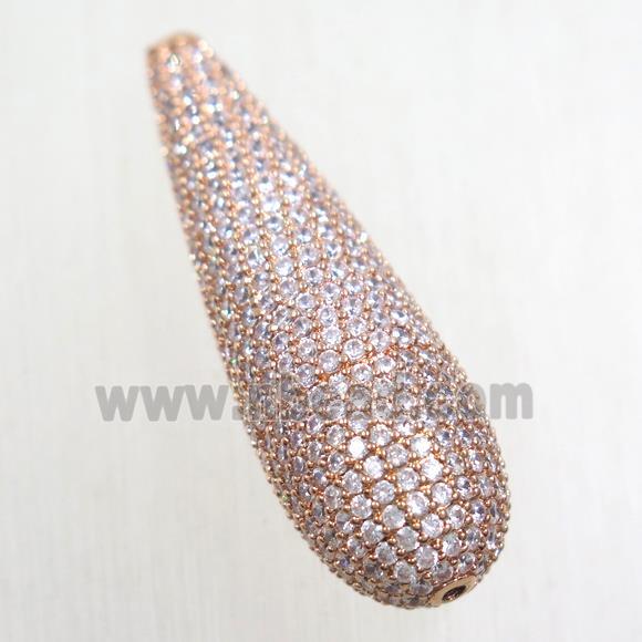 copper teardrop beads paved zircon, rose gold