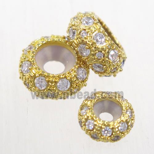 copper rondelle beads paved zircon, gold plated