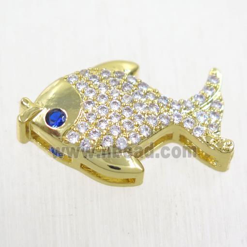 copper fish pendant paved zircon, gold plated