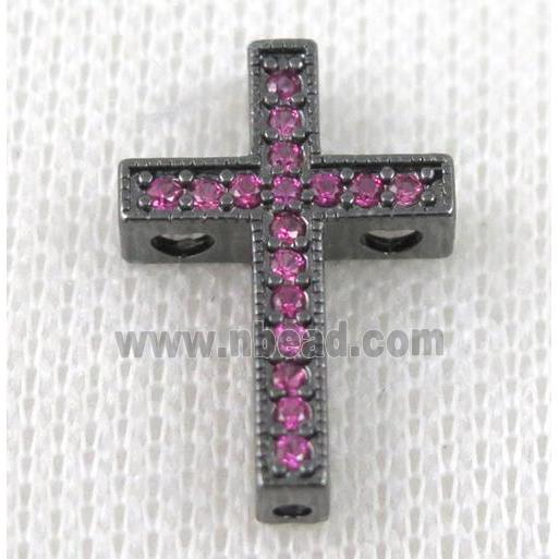 copper bead pave zircon, cross, black plated