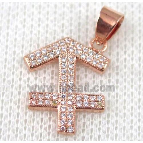 copper pendant pave zircon, rose gold plated