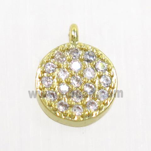 copper button circle pendant paved zircon, gold plated