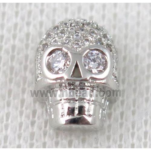 copper bead pave zircon, skull, platinum plated