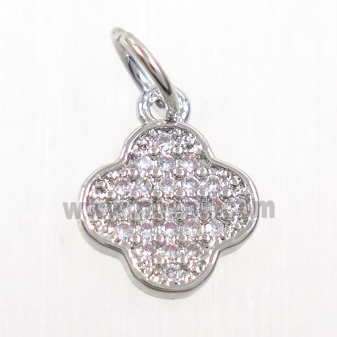 copper pendant paved zircon, four-leaf Clover, platinum plated