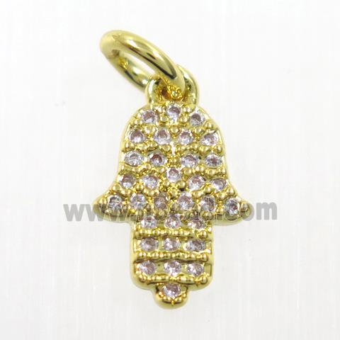 copper hamsaHand pendant paved zircon, gold plated