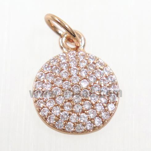 copper Button pendant paved zircon, rose gold