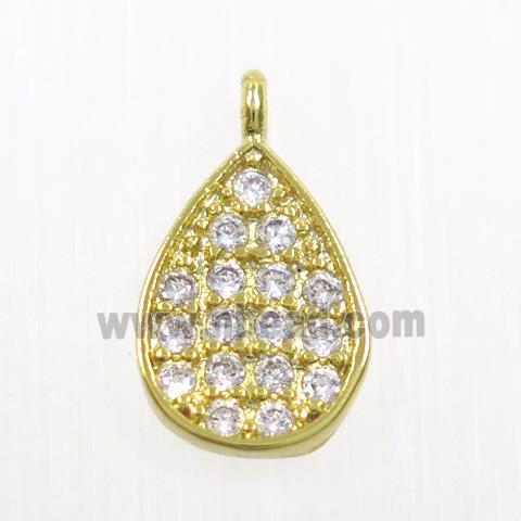 copper teardrop pendant paved zircon, gold plated