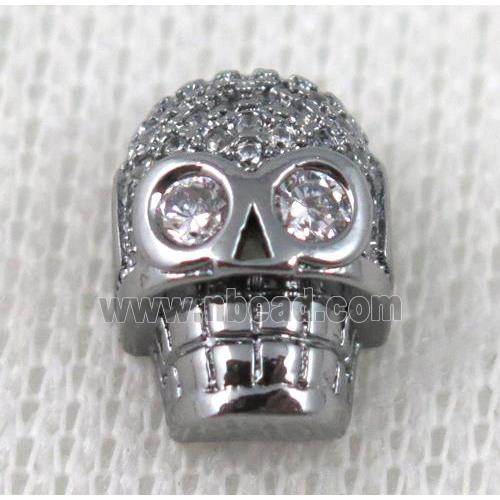 copper bead pave zircon, skull, black plated