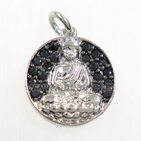 copper buddha pendant paved zircon, platinum plated