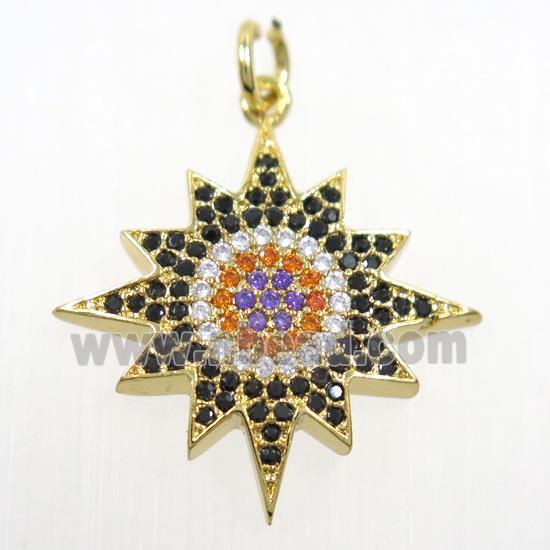 copper northstar pendant paved zircon, gold plated