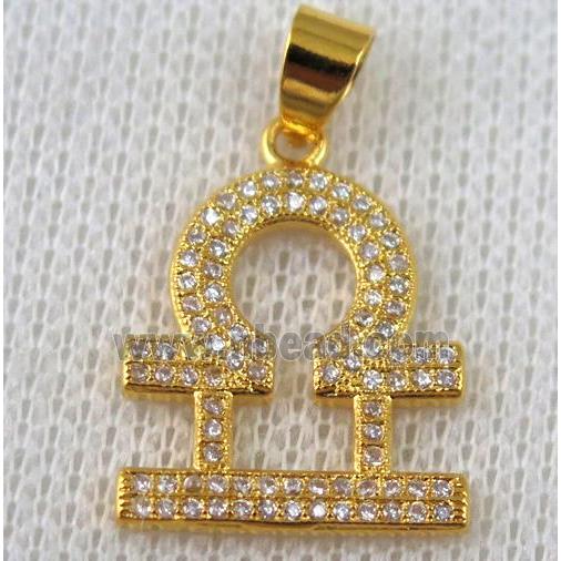 copper pendant pave zircon, gold plated