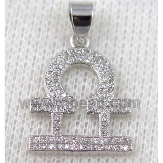 copper pendant pave zircon, platinum plated