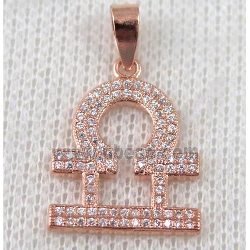 copper pendant pave zircon, rose gold plated