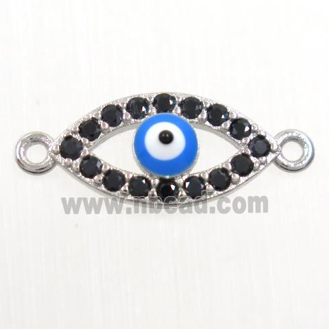 copper connector paved zircon, evil eye, platinum plated