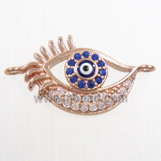 copper connector paved zircon, evil eye, rose gold