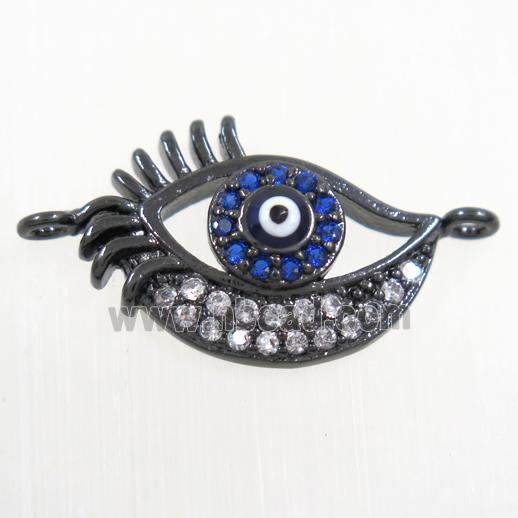 copper connector paved zircon, evil eye, black plated