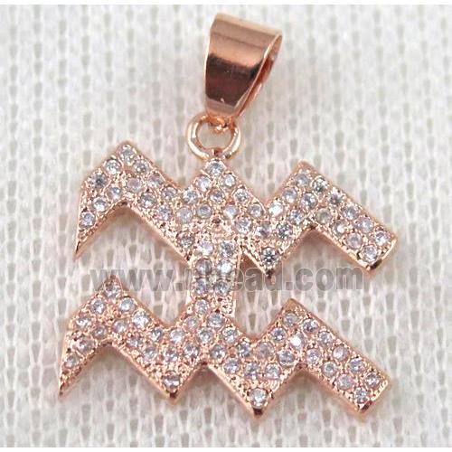 copper pendant pave zircon, rose gold plated