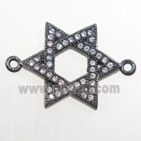 copper Hexagram connector paved zircon, black plated