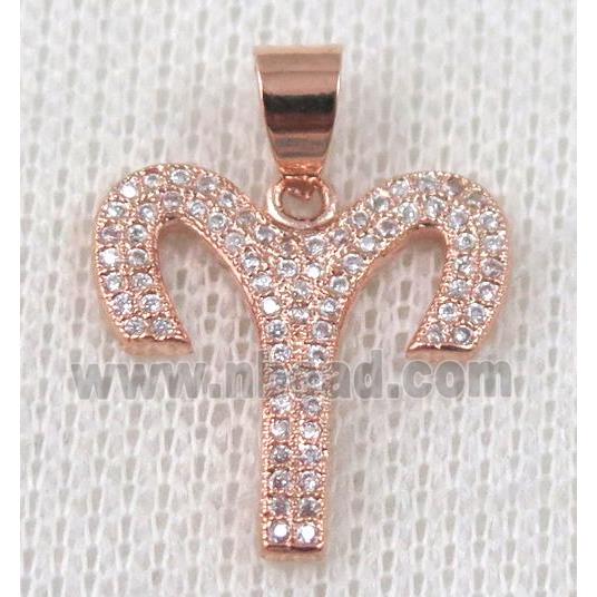 copper pendant pave zircon, rose gold plated