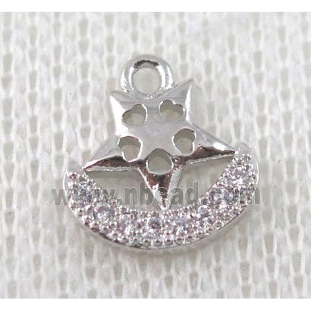 copper pendant pave zircon, platinum plated