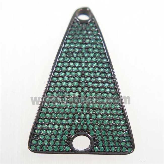 copper Triangle connector paved green zircon, black plated