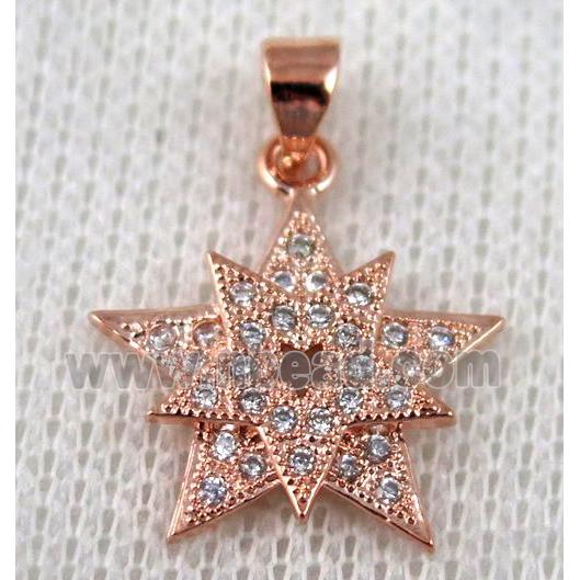 copper pendant pave zircon, rose gold plated