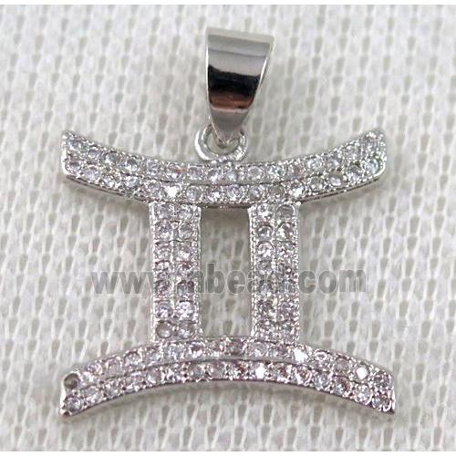 copper pendant pave zircon, platinum plated