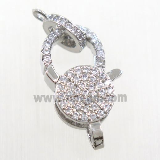 copper Lobster Clasp paved zircon, platinum plated