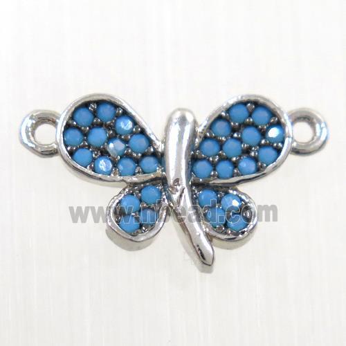 copper Butterfly connector paved zircon, platinum plated