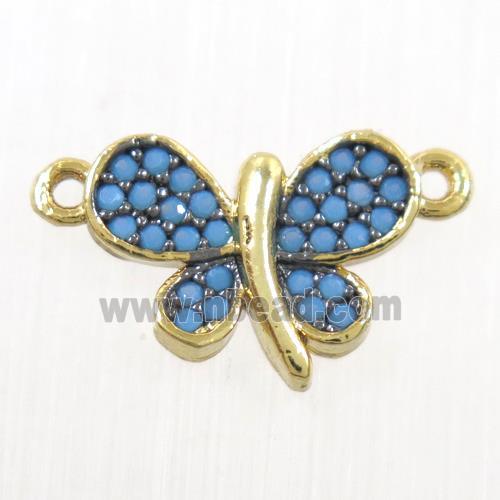 copper Butterfly connector paved zircon, gold plated