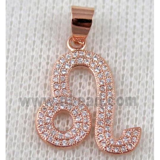 copper pendant pave zircon, rose gold plated