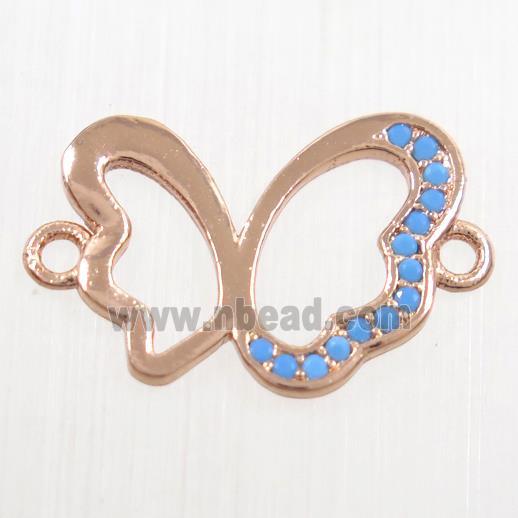 copper Butterfly connector paved zircon, rose gold