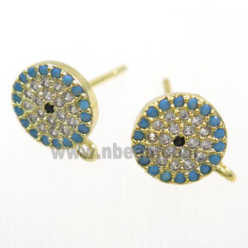 copper Earring Studs paved zircon, gold plated