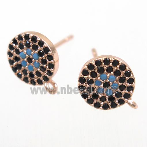 copper Earring Studs paved zircon, rose gold