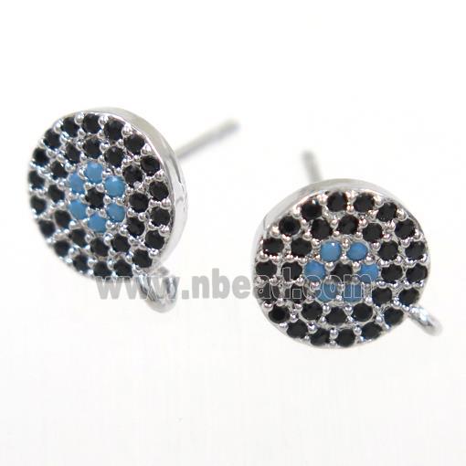 copper Earring Studs paved zircon, platinum plated