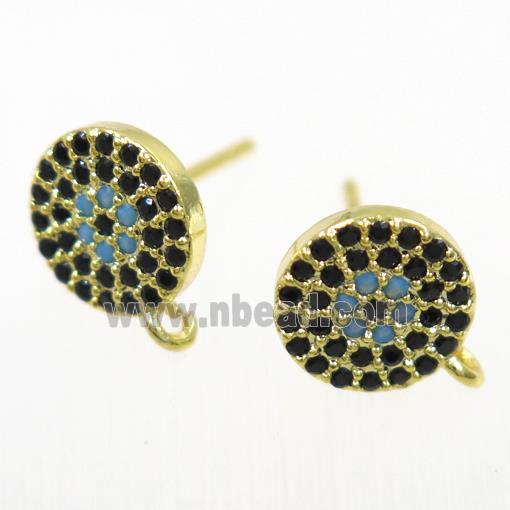 copper Earring Studs paved zircon, gold plated