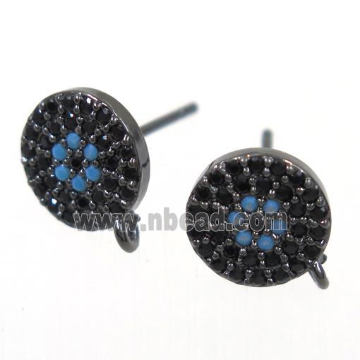 copper Earring Studs paved zircon, black plated