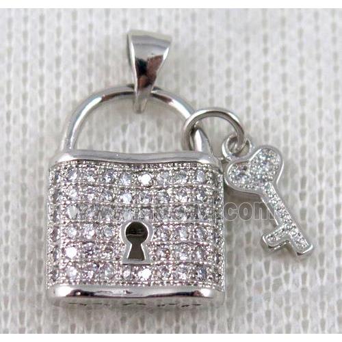 copper pendant pave zircon, platinum plated