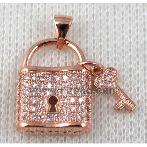 copper pendant pave zircon, rose gold plated