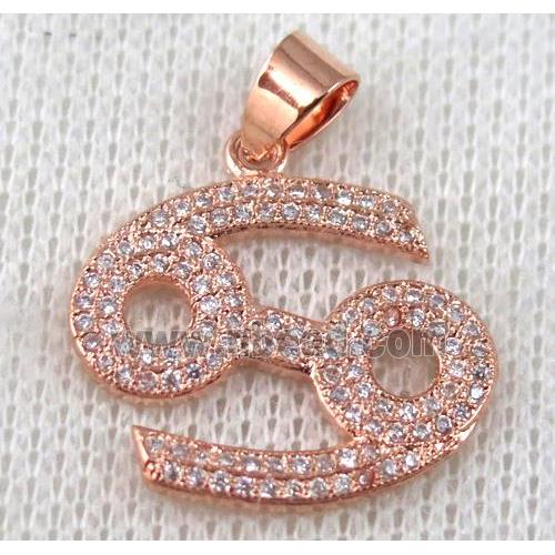 copper pendant pave zircon, rose gold plated