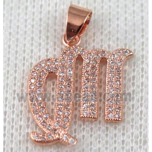 copper pendant pave zircon, rose gold plated