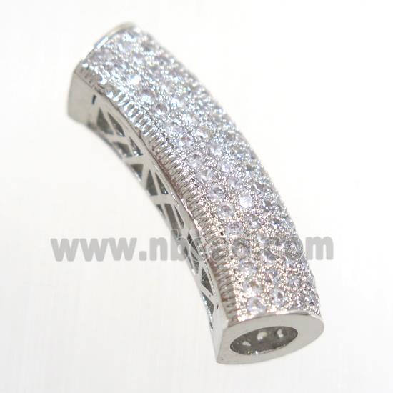 copper tube beads pave zircon, platinum plated