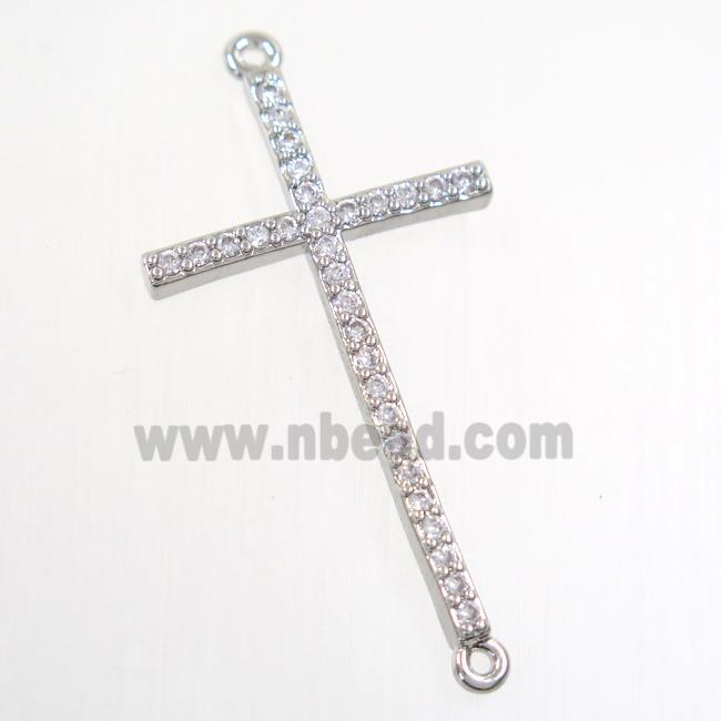 copper cross connector paved zircon, platinum plated