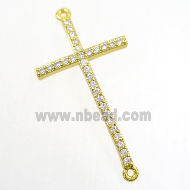 copper cross connector paved zircon, gold plated