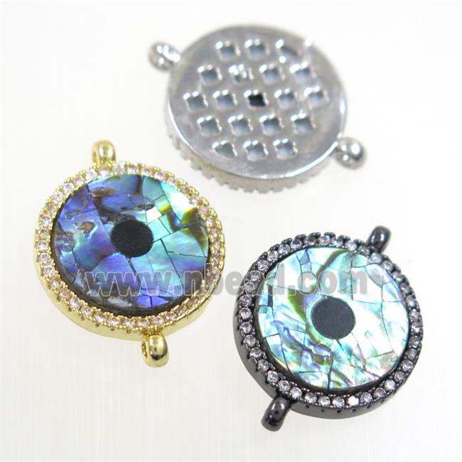 copper circle connector paved zircon with abalone shell, mixed