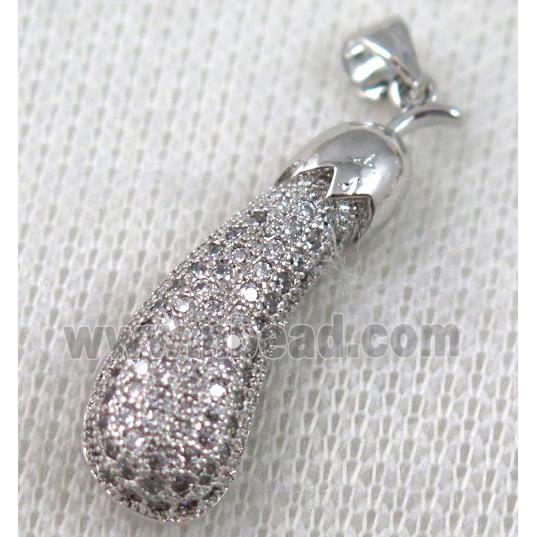 copper pendant pave zircon, platinum plated